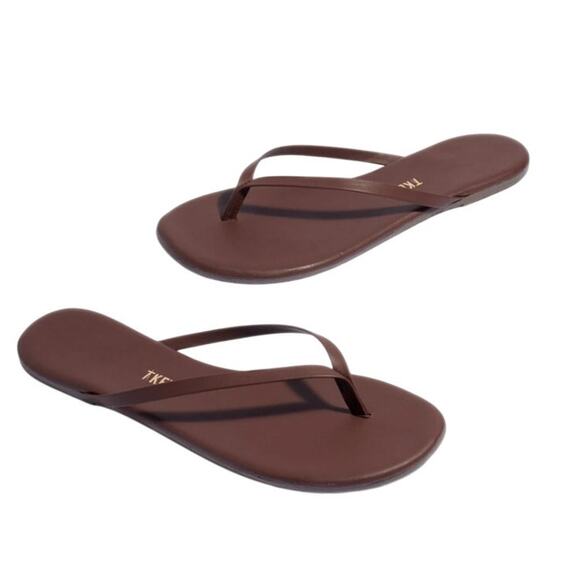 TKEES Womens Lily Square Toe Flip Flop Sandals US 5 B EU 36 Brown Leather NWOB - Picture 1 of 15